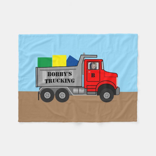 Baby Boy's Trucking Service Personalise Photo Name Fleece Blanket (Front (Horizontal))