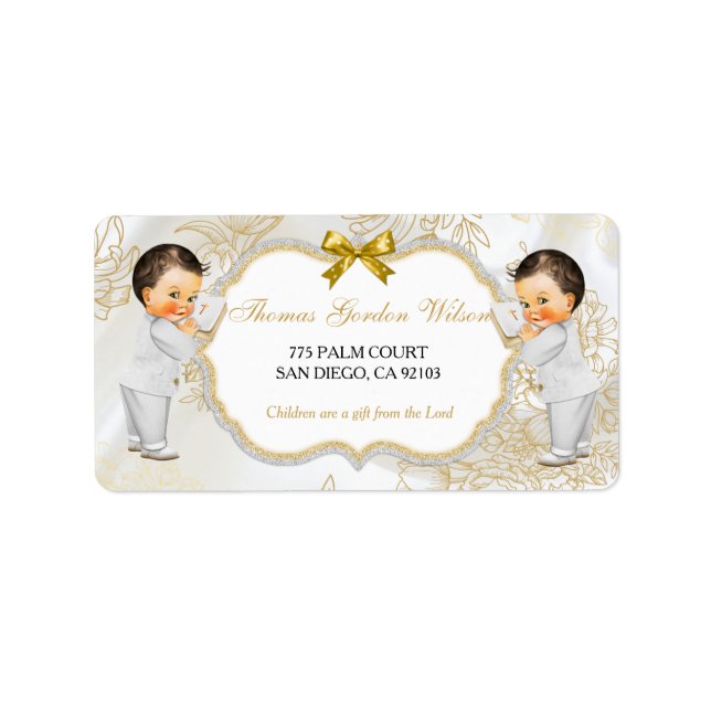 Baby Boys Twins Baptism Christening Gold White Label (Front)