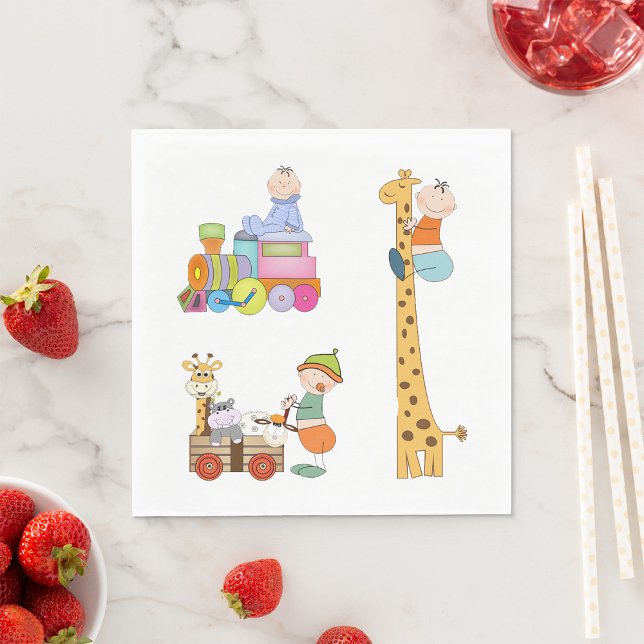 Baby Boys with Nursery Train Giraffe and Wagon  Napkin (Creator Uploaded)