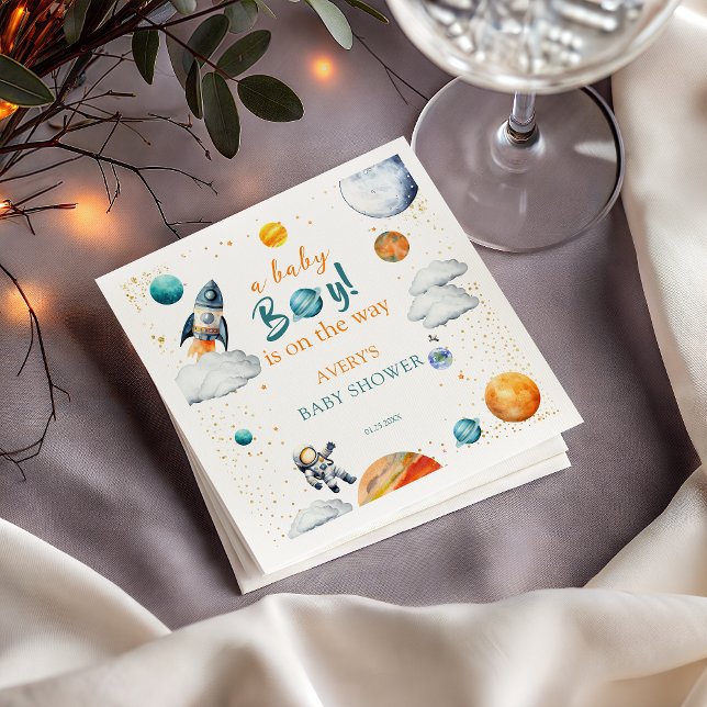 Baby BoyWatercolor Space Baby Shower Planet Napkin (Creator Uploaded)