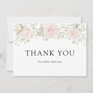Baby Breath and Pink Roses Shower Thank You Card