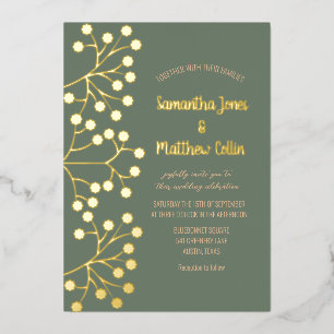 Baby Breath Floral Sage Green Gold Foil Wedding