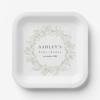 Baby Breath Flowers Baby Shower Paper Plate