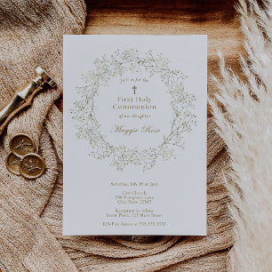 Baby Breath Flowers First Holy Communion Invitation