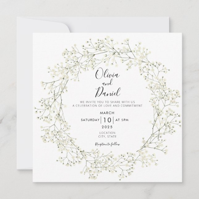 Baby Breath Flowers Wedding Invitation (Front)