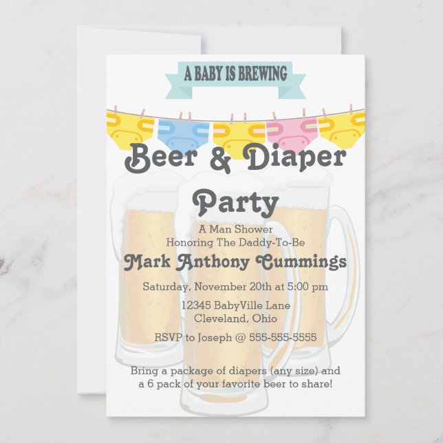 Baby Brewing Beer & Diaper Baby Shower Invitation (Front)