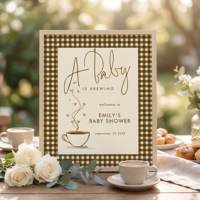 Baby Brewing Coffee Gingham Welcome Baby Shower  Poster (Creator Uploaded)