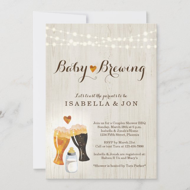 Baby Brewing Couple's Baby Shower Invitation (Front)