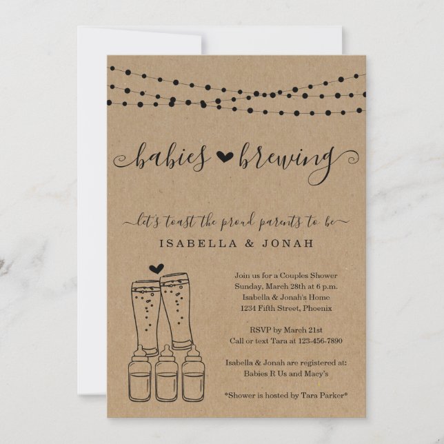 Baby Brewing Couple's Triplets Baby Shower Invitation (Front)