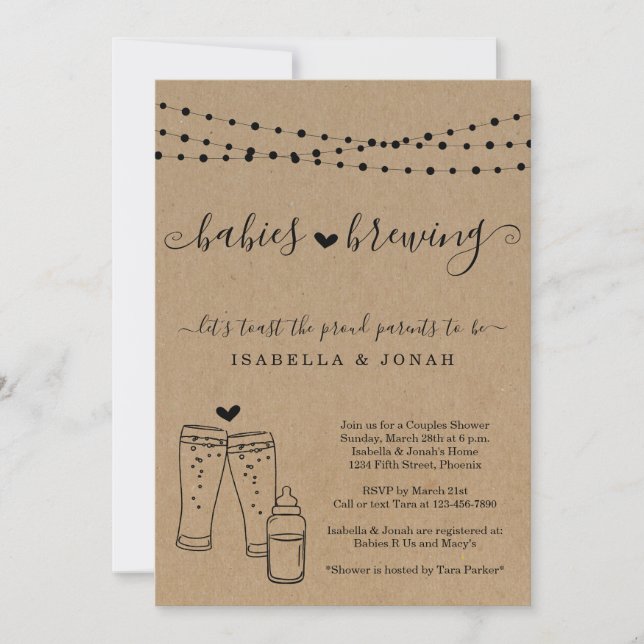Baby Brewing Couple's Twins Baby Shower Invitation (Front)