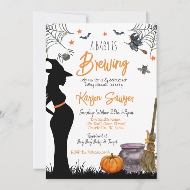 Baby Brewing Halloween Baby Shower Invitation (Front)