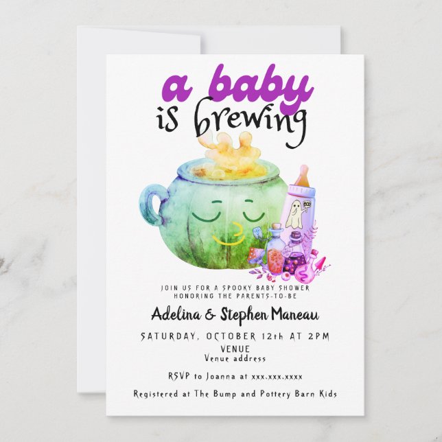 Baby Brewing Halloween Witch Cauldron Baby Shower Invitation (Front)
