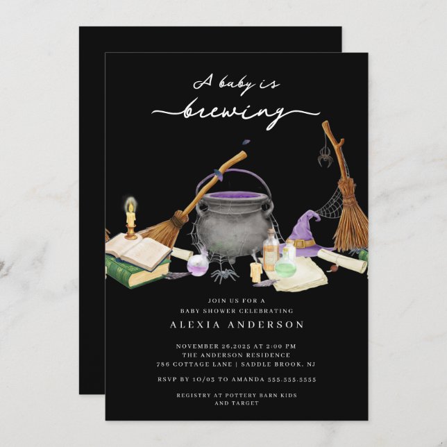 Baby Brewing October Baby Shower Invitation (Front/Back)