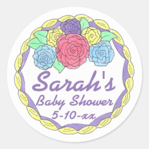 Baby Bridal Shower Party Roses Flower Floral Cake Classic Round Sticker