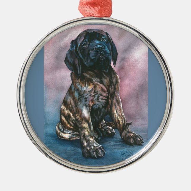 Baby Brindle Mastiff Metal Tree Decoration (Front)