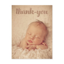 Baby Bronze Thank You Birth Announcement Photo