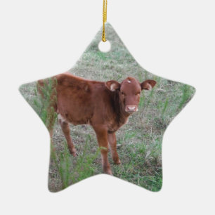 Baby Brown Cow . Ceramic Tree Decoration