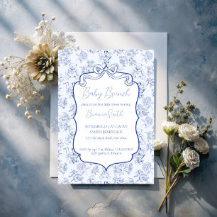 Baby brunch blue toile de jouy sketch baby shower invitation