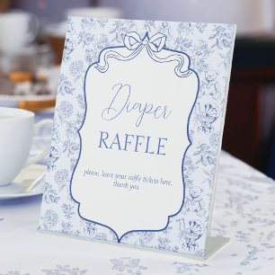 Baby brunch blue toile ribbon diaper raffle sign