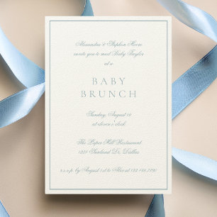 Baby Brunch Elegant Formal Calligraphy Blue Invitation