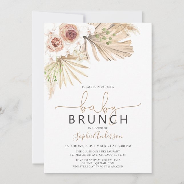 Baby Brunch Pampas Grass Boho Baby Shower Invitation (Front)