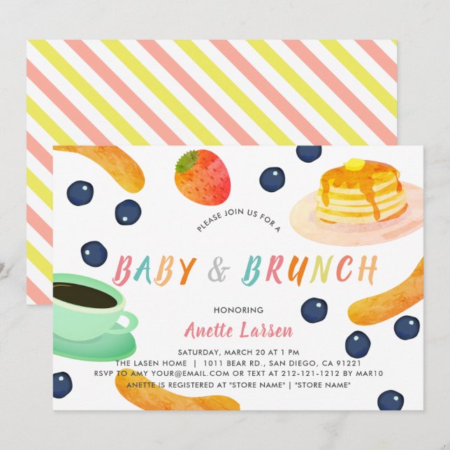 Baby & Brunch Pancake Coffee Berry Baby Shower Invitation (Front/Back)