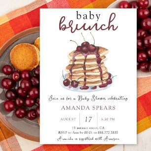 Baby Brunch Pancakes Sweet Cherry Baby Shower Invitation