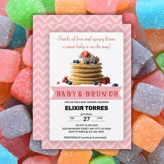Baby & Brunch Pink Strawberry Pancakes Baby Shower Invitation (Creator Uploaded)