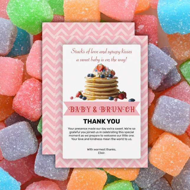 Baby & Brunch Pink Strawberry Pancakes Baby Shower Thank You Card (Creator Uploaded)