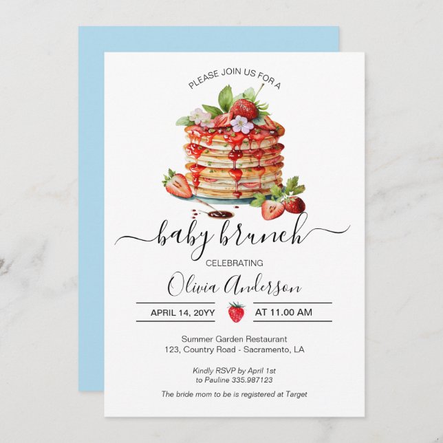 Baby Brunch Shower pancake blue Invitation (Front/Back)