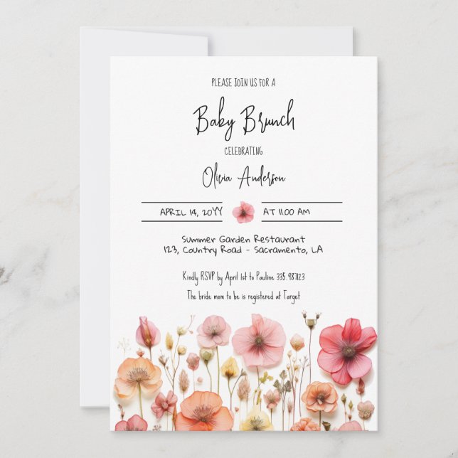 Baby Brunch Shower wild flowers Invitation (Front)