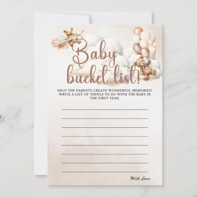 BABY BUCKET LIST Baby Shower Game Cute Bear Invitation (Front)