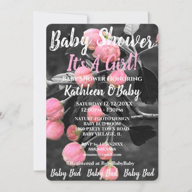 BABY BUD PHOTO BABY GIRL SHOWER INVITATION (Front)