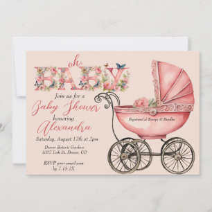 Baby Buggy Girl Baby Shower Invitation