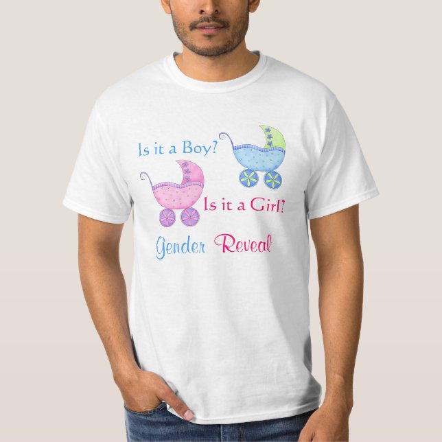 Baby Buggy Pink Blue Gender Reveal Party Man's T-Shirt (Front)
