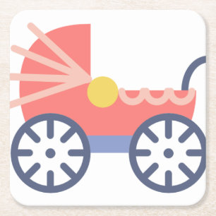 baby buggy square paper coaster
