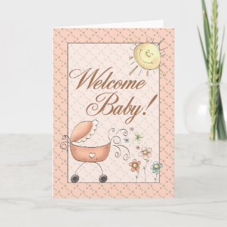 Baby Buggy Subtle Floral Welcome Baby Card