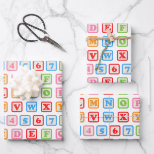 Baby building blocks cute pattern bright colourful wrapping paper sheet