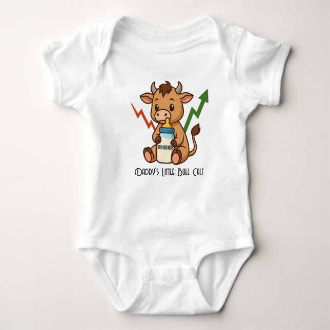 Baby Bull Calf Dividends Cute Trader Baby Bodysuit (Front)