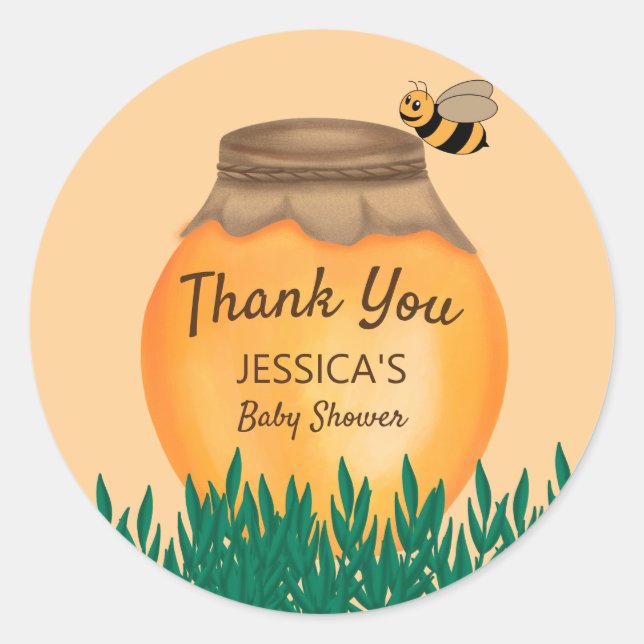 Baby Bumblebee Yellow Baby Shower Thank You Classic Round Sticker (Front)