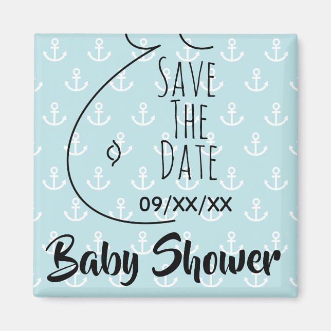 Baby Bump Anchors Aqua Baby Shower Save The Date Magnet (Front)