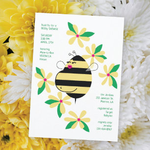 Baby Bump Mum Bee Yellow Floral Baby Shower Invitation