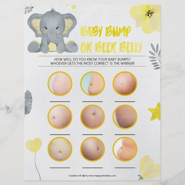 Baby Bump Or Beer Belly [Baby Elephant [Yellow]] Custom Letterhead (Front)