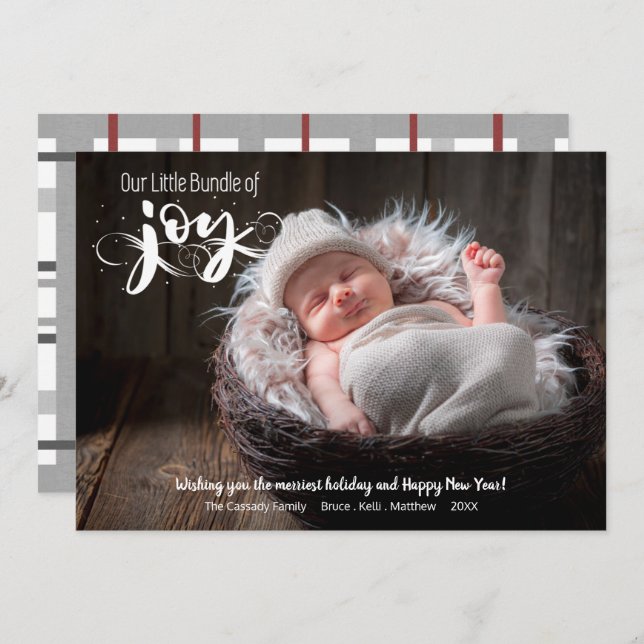 Baby Bundle of Joy Script Photo Holiday Card (Front/Back)