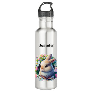 Baby Bunny among Colourful Spring Flowers 710 Ml Water Bottle