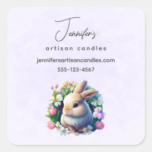 Baby Bunny among Colourful Spring Flowers Business Square Sticker