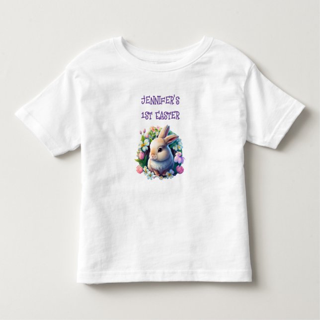 Baby Bunny among Colourful Spring Flowers Easter Toddler T-Shirt (Front)
