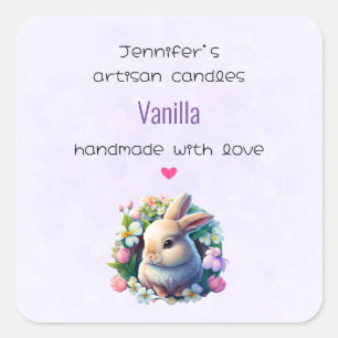 Baby Bunny among Spring Flowers Candle Biz Square Sticker