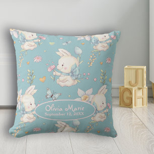 Baby Bunny and Flower Personalised Nursery  Cushion