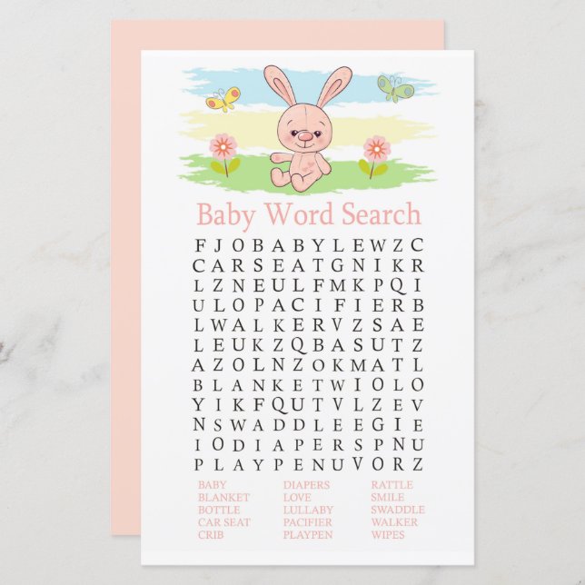 Baby bunny Baby Shower Word Search Game (Front/Back)